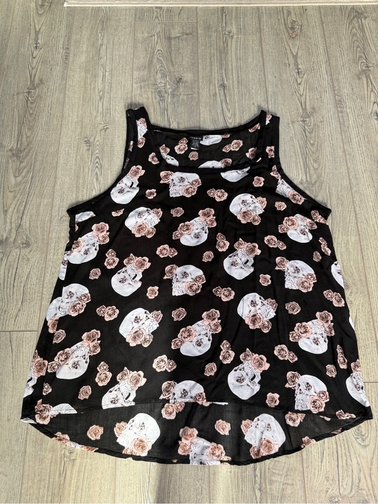 torrid Tops - torrid Black Tank Top with Pale Pink Rose & Skull Print